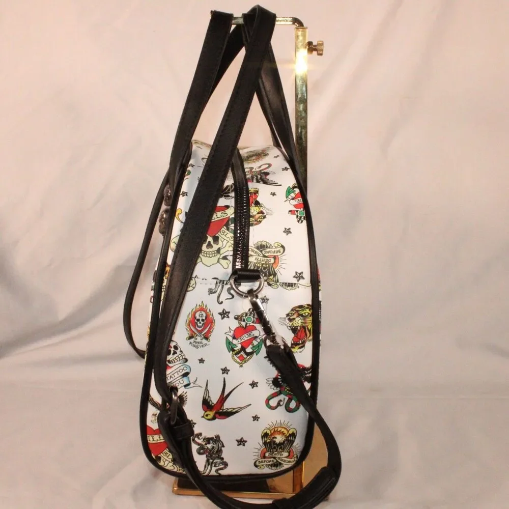 NWT Ed Hardy Insulated Lunch Tote Bag Satchel White Tattoo Flash Crossbody New